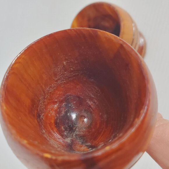 VTG Monkey Pod Barware Goblets Set Hand-Turned Wooden Cups MCM Hawaiian Drinkwar - Picture 3 of 11